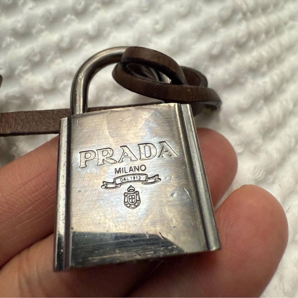 Prada Silver lock, Brown Leather key holder